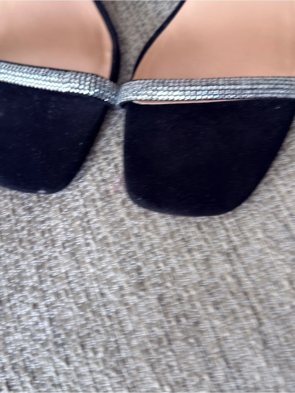 LOFT Black Ankle-Strap Kitten Heels with Rhinestone Toe Band